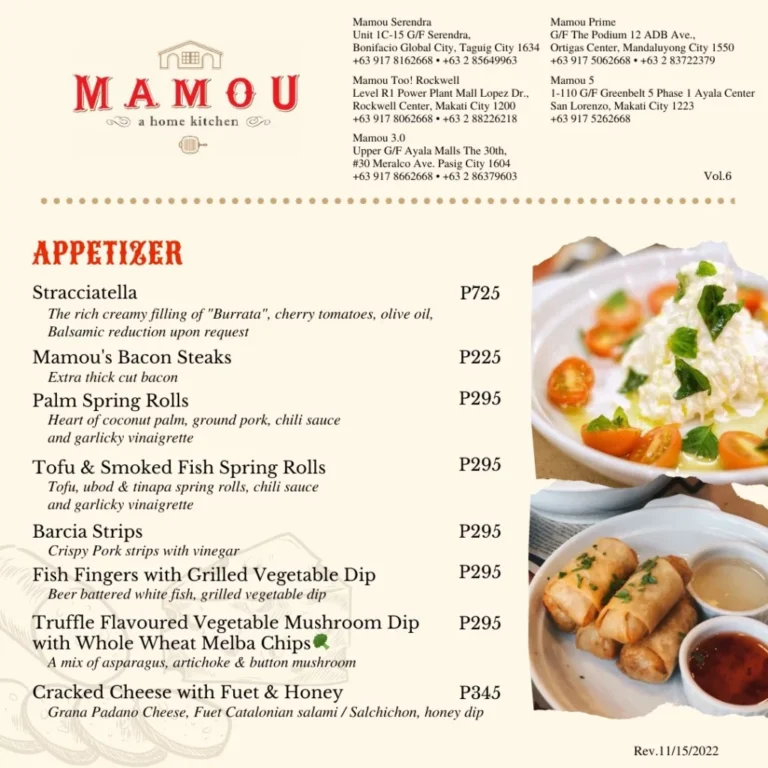 MAMOU APPETIZERS MENU